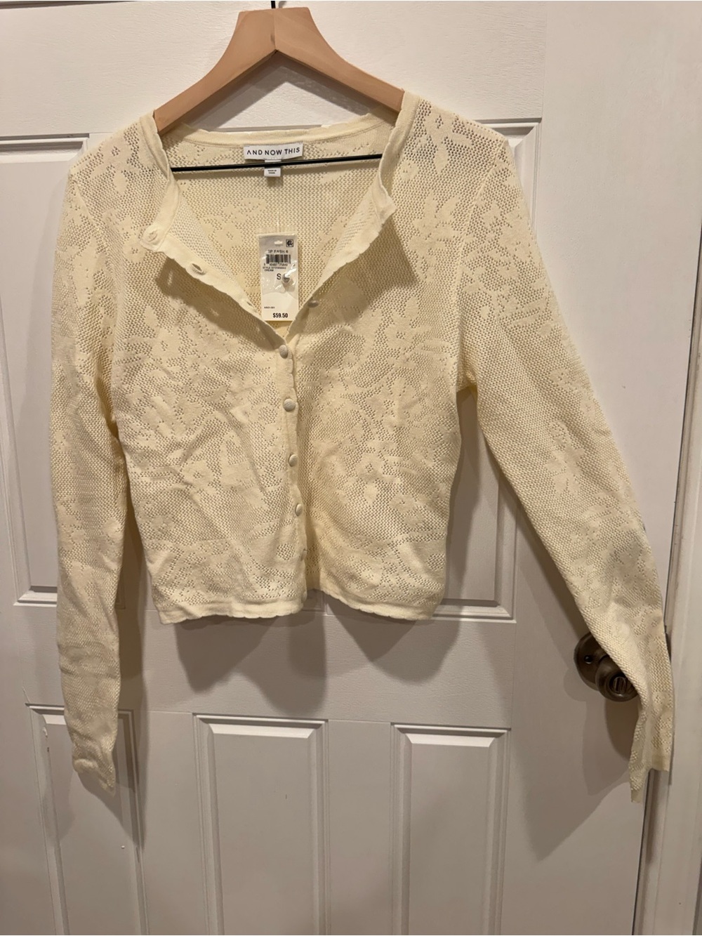 And Now This Cream Lace Button-Front Long Sleeve Cardigan